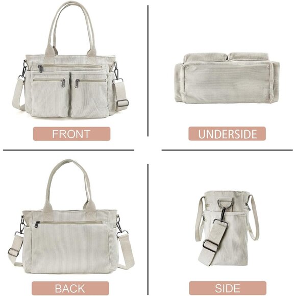 Lightweight Adjustable Shoulder Bag in Stylish Pink Corduroy - Daily Must-Have - Picture 5 of 6